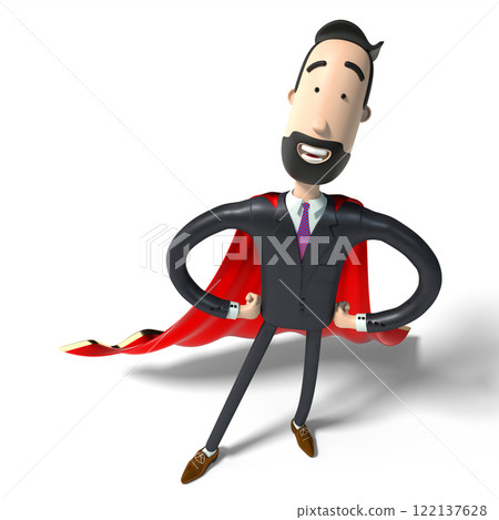 Hipster cartoon businessman with red mantle - bravery, courage, superhero concept - 3D illustration 122137628