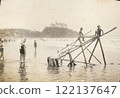 People bathing on the beach in Kamakura, prewar scene, 1930s, Katase 122137647
