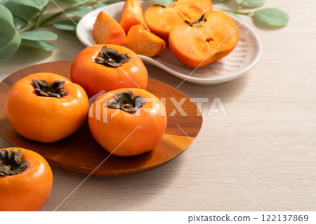 柿子 柿 甜 水果 新鮮 成熟 頂視圖 ripe sweet persimmon あまかき 甜柿 122137869