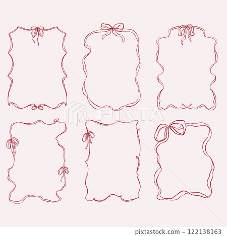 Watercolor set of red bows frame. Hand-drawn gift bow isolated on white background. Holiday illustration for design, print, fabric or background. Watercolor set of red bows frame. Hand-drawn gift bow isolated on white background. Holiday illustration for design, print, fabric or background. 122138163
