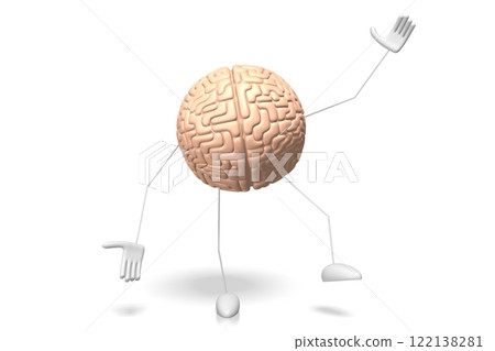3D brain cartoon character - isolated on white background 122138281