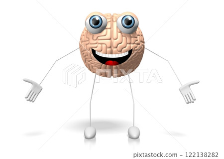 3D brain cartoon character - isolated on white background 122138282