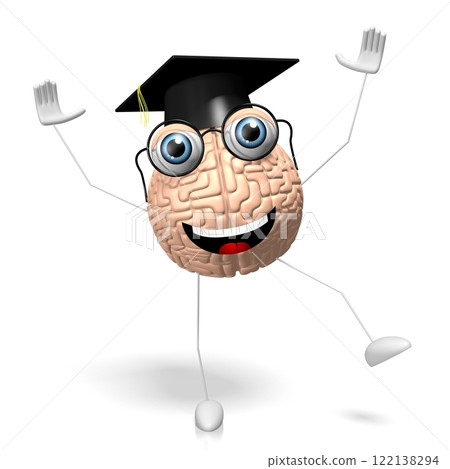 3D brain cartoon character - knowledge, graduation concept 3D brain cartoon character - knowledge, graduation concept 122138294
