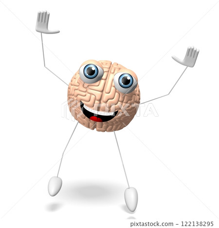3D brain cartoon character - isolated on white background 3D brain cartoon character - isolated on white background 122138295