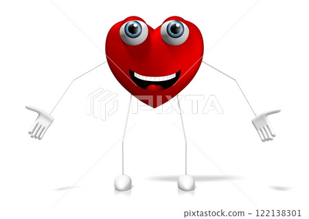 3D heart cartoon character - isolated on white background 3D heart cartoon character - isolated on white background 122138301