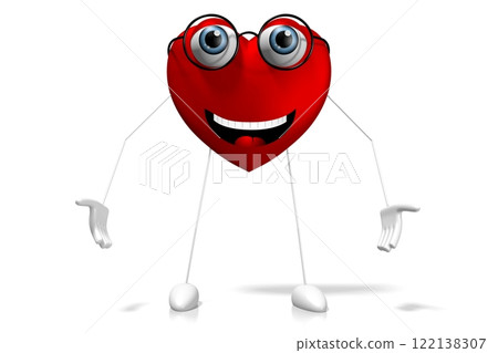 3D heart cartoon character - isolated on white background 122138307