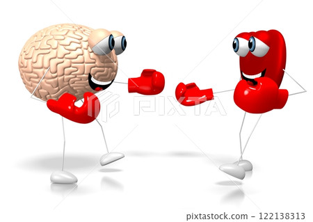 3D heart and brain cartoon characters boxing - emotions concept 3D heart and brain cartoon characters boxing - emotions concept 122138313