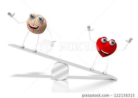 3D heart and brain cartoon characters, swing concept - great for topics like emotions etc. 3D heart and brain cartoon characters, swing concept - great for topics like emotions etc. 122138315