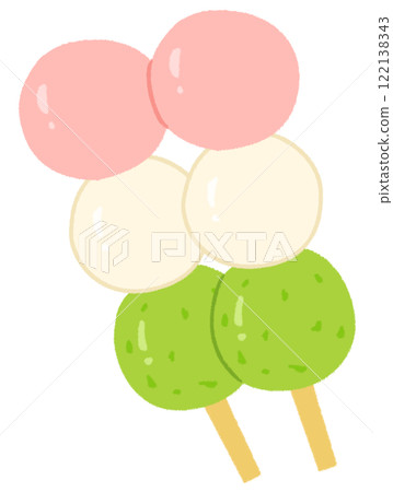 Two cute three-colored dumplings in gentle colors Two cute three-colored dumplings in gentle colors 122138343