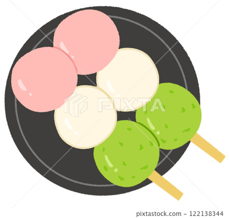 Three softly colored dumplings served on a black plate Three softly colored dumplings served on a black plate 122138344