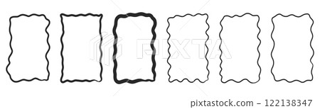 Zig zag frame border squiggle wavy set, underline brush stroke curved edges hand drawn empty tet box. Speech bubble badge jagged abstract shape. 122138347
