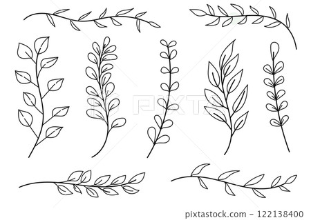 Hand-Drawn Botanical Line Art Collection.Vector Illustration Hand-Drawn Botanical Line Art Collection.Vector Illustration 122138400