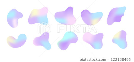Freeform holographic shapes. Set of abstract gradient liquid forms. Trendy minimal designs. Flat vector illustration 122138495