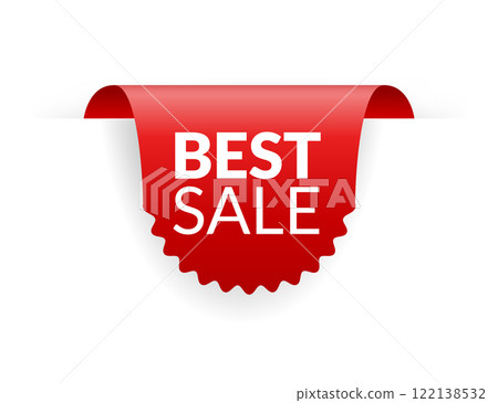 Corner or ribbons icon. Product red banner, price shopping tag. Promotion sale badge, special offer sticker. Discount and price offer concept. Vector sticker template 122138532