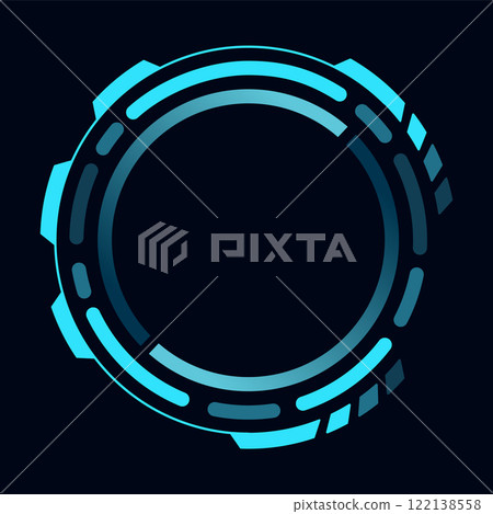 Hud round frame or border, sci fi circular neon element for digital ui game interface. Futuristic data UI display button. Vector radar for aim control target and navigation 122138558
