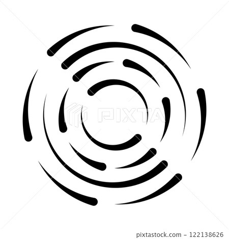 Halftone speed lines circle. Geometric art in circle form. Round swirl movement symbol. Halftone circular frame. Vector design element 122138626