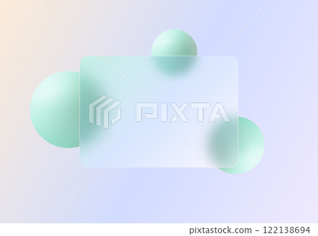 Glass morphism, vector website landing page template. Frosted glass partition with floating mint spheres. Glass morphism, vector website landing page template. Frosted glass partition with floating mint spheres. 122138694