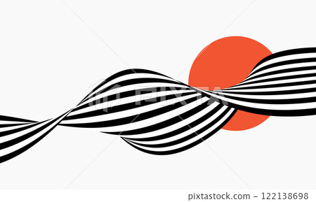 Black and white abstract wave flow. Abstract geometric background with optical illusion. 122138698