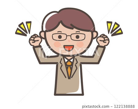 Illustration of a male businessman wearing glasses making a fist pump with both hands 122138888