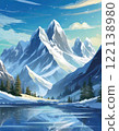 Snowy mountains and lake in winter 122138980