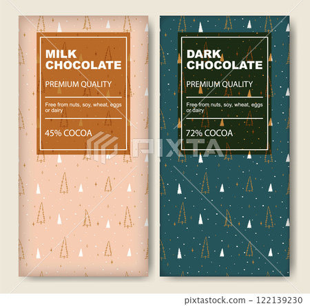 The original finest chocolate package design. Retro pattern chocolate bar design label set. Christmas typography The original finest chocolate package design. Retro pattern chocolate bar design label set. Christmas typography 122139230