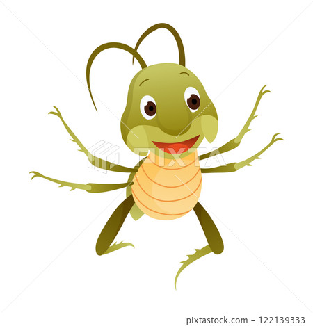Playful Cartoon Grasshopper Character in a Dynamic Pose 122139333