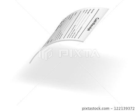 Payment check or receipts with shadow. Curved financial paper, purchase invoice. Buying, bill or calculate pay. Receipt the seller form 122139372