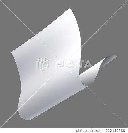 Flying paper page, icon. Falling documents sheet. Curved corner or fly page sheet. Scattered office sheet in motion. Vector cartoon illustration 122139388