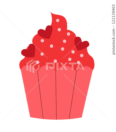 Red Valentine Day Cupcake. Vector flat illustration. Red Valentine Day Cupcake. Vector flat illustration. 122139403