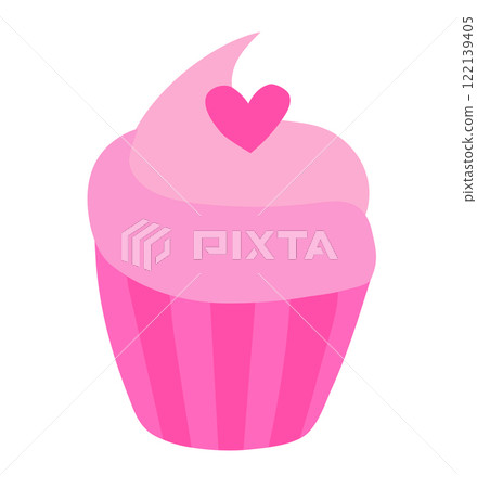 Pink Valentine Day Cupcake. Vector flat illustration. Pink Valentine Day Cupcake. Vector flat illustration. 122139405
