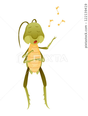 Playful Cartoon Grasshopper Character in a Dynamic Pose Playful Cartoon Grasshopper Character in a Dynamic Pose 122139419