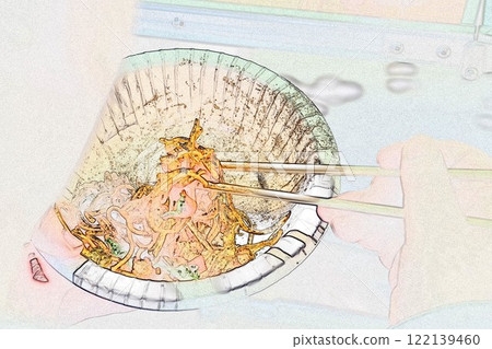 CG image illustration Tasting the Japanese food yakisoba, perfected in Japan CG image illustration Tasting the Japanese food yakisoba, perfected in Japan 122139460