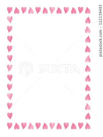 Pink hearts border frame in watercolor. Valentine's day design element isolated on white. Clip art for background, engagement, wedding invitation and greeting card 122139493