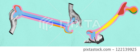 Creative depiction of human bone structure and human hands on min background. Anatomy themes. Conceptual art design. 122139925