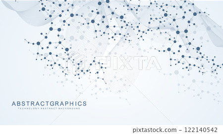 Modern abstract molecules structure for science or medical background. DNA helix or atom visualization. Molecular wave flow abstract background. Vector illustration 122140542