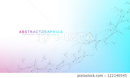 Modern abstract molecules structure for science or medical background. DNA helix or atom visualization. Molecular wave flow abstract background. Vector illustration 122140545