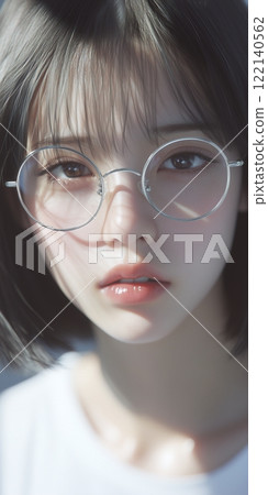 Japanese woman wearing round glasses 122140562