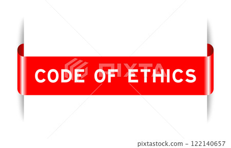 Red color inserted label banner with word code of ethics on white background Red color inserted label banner with word code of ethics on white background 122140657