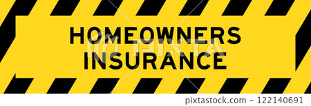 Yellow and black color with line striped label banner with word homeowners Yellow and black color with line striped label banner with word homeowners 122140691