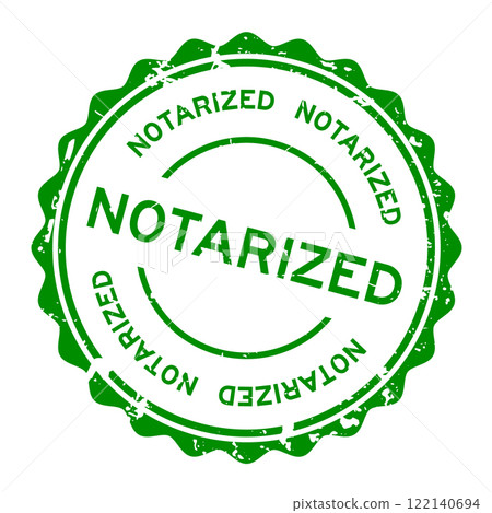 Grunge green notarized word round rubber seal stamp on white background Grunge green notarized word round rubber seal stamp on white background 122140694