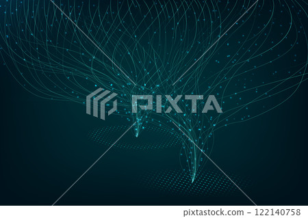 Swirling glowing digital streams, symbolizing dual hubs of connectivity, neural network and synchronized communication. Swirling glowing digital streams, symbolizing dual hubs of connectivity, neural network and synchronized communication. 122140758