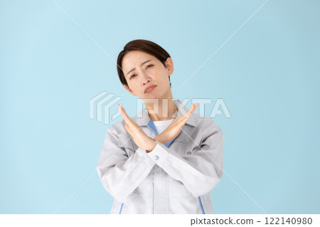 Woman work clothes cross 122140980