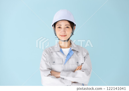 Woman, work clothes, helmet 122141041