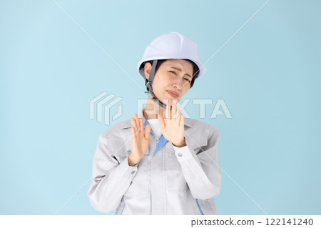 Women, work clothes, helmets, not allowed 122141240