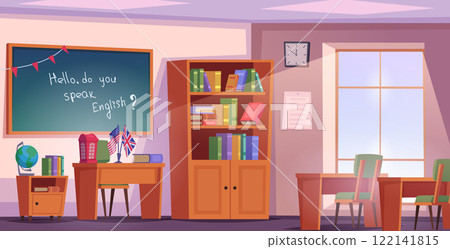 School interior. Education background with modern classroom exact vector template illustration School interior. Education background with modern classroom exact vector template illustration 122141815