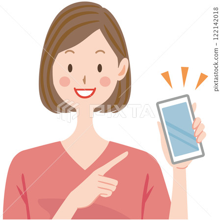 Woman holding a smartphone, housewife, illustration 122142018