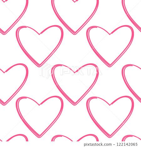 Freehand Outline hearts shape Seamless pattern in trendy pink. St Valentines Day greeting background 122142065