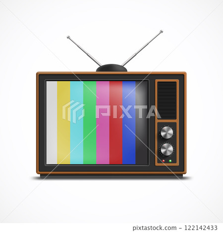 Realistic retro TV with color stripes on the screen Realistic retro TV with color stripes on the screen 122142433