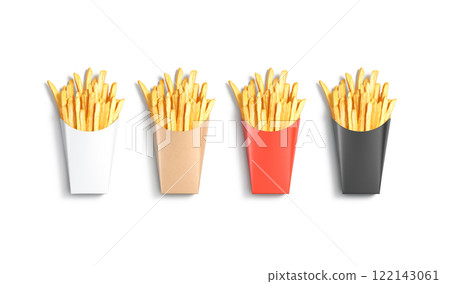 Blank black, white, craft, red paper pack french fries mockup 122143061