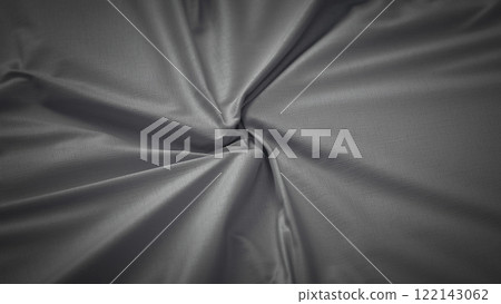 Blank grey folded swirl fabric material mockup, side view 122143062